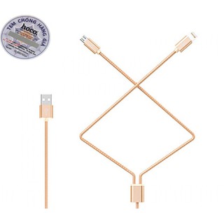 Cáp dù sạc nhanh 2 đầu lightning và micro usb - hoco x2 - màu vàng