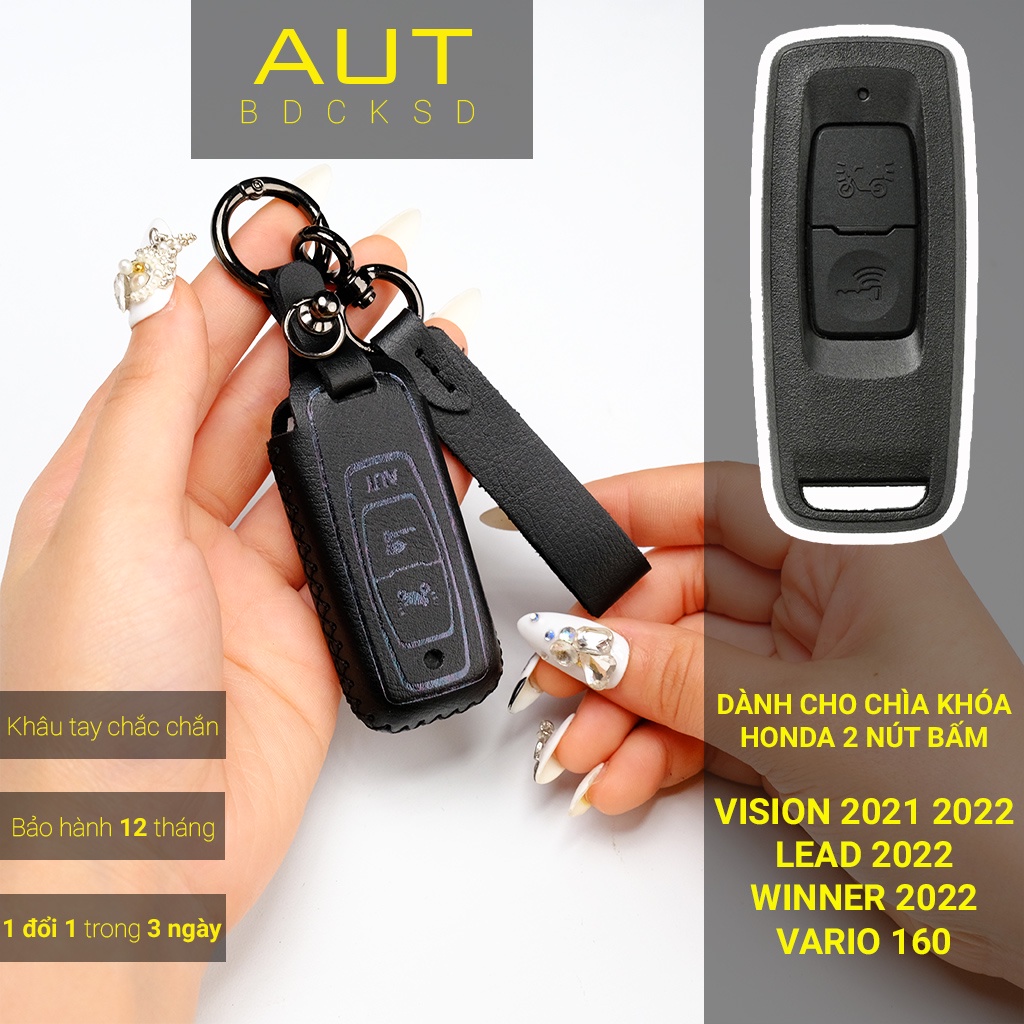 Bao da chìa khoá xe máy Honda Vario 160 Vision Lead Winner X v3 2022 remote mới da bò khâu tay VSV AD có tay cầm mẫu mới