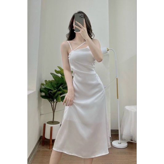 Đầm phi lụa chéo dây