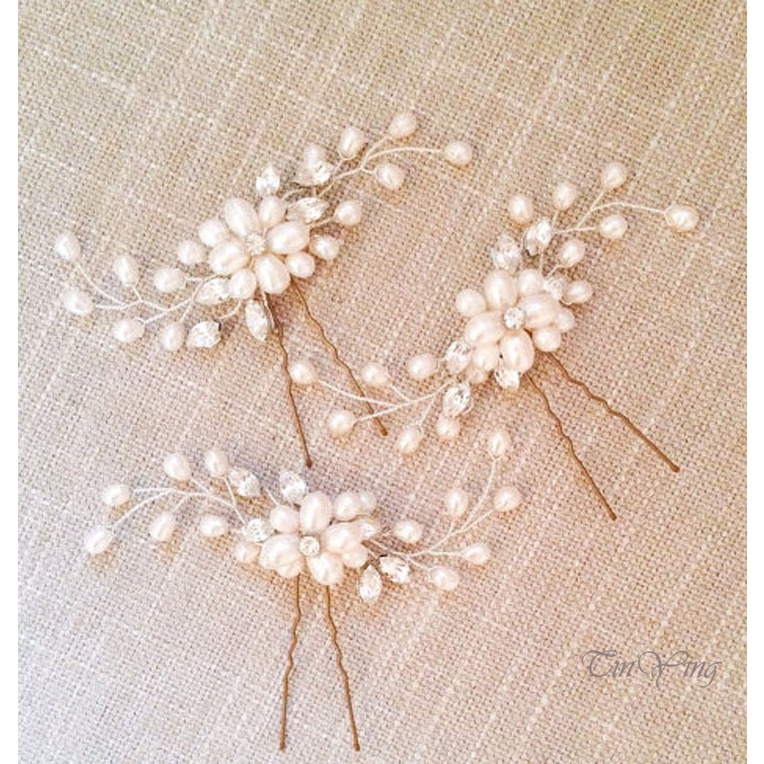 GETNOIVAS Trâm Cài Tóc Hình Hoa Đính Ngọc Trai Pha Lê Cho Cô Dâu