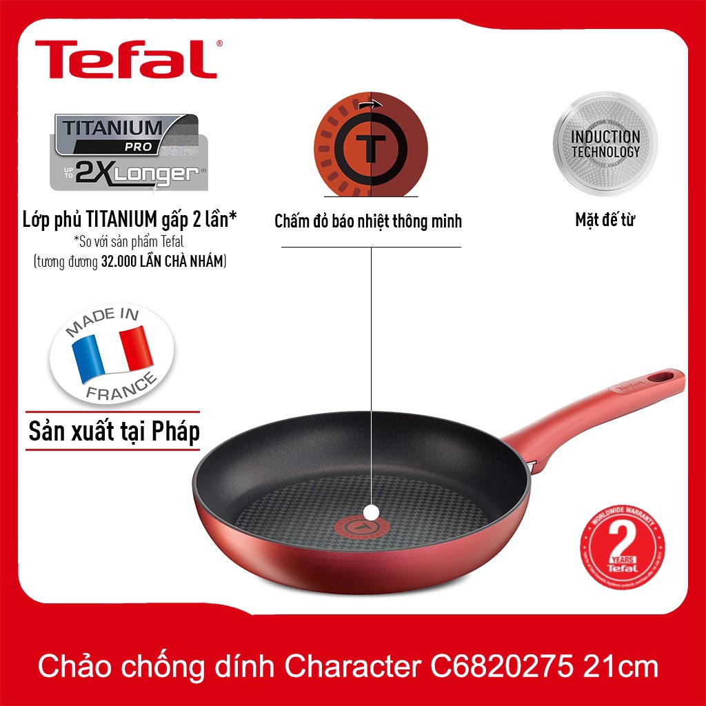 Chảo chống dính đáy từ nhập khẩu Pháp Tefal Character đường kính 21cm C6820275 - Hàng chính hãng, bảo hành 2 năm