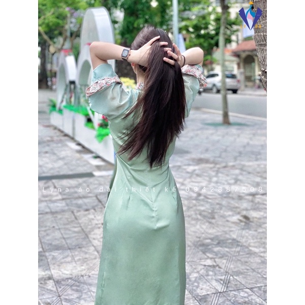 Áo dài cách Tân màu Xanh ngọc, bộ sưu tập Bách Hoa Xuân, áo dài lụa mềm, đẹp, pha nét truyền thống và cách Tân hiện đại
