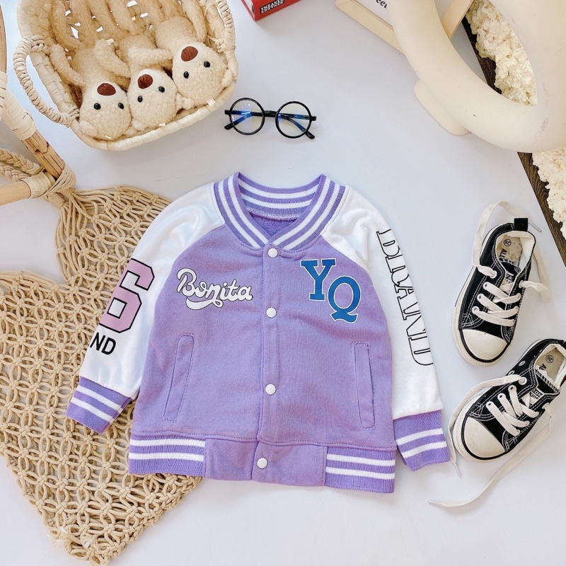 Áo khoác Bomber YQ Chất Nỉ Cotton Cho Bé Trai Bé Gái 9-19kg
