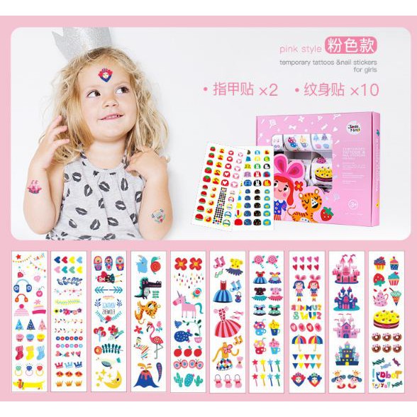 Đồ chơi miếng dán hình xăm và móng tay an toàn cho bé,Bộ tattoos và nail stickers,hãng Joan Miro xuất khẩu cho trẻ