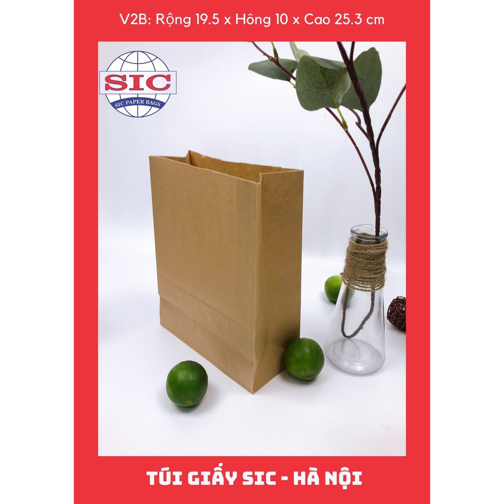 [SET 100 CHIẾC] TÚI GIẤY KRAFT V2B: 19.5x10x25.3 KHÔNG QUAI ( ẢNH THẬT)