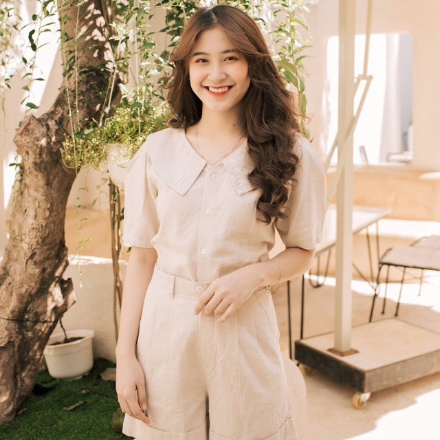 Áo linen cổ bẻ (tay ngắn)
