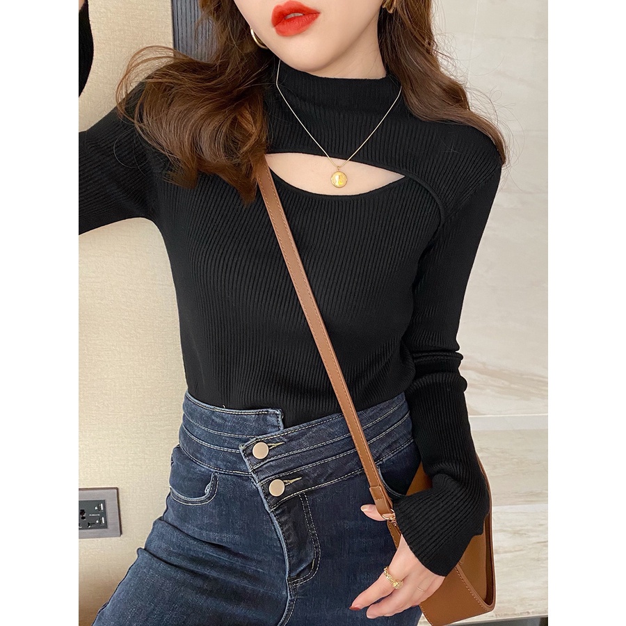 Áo sweater cổ cao tay dài thiết kế mới thời trang theo phong cách hàn quốc