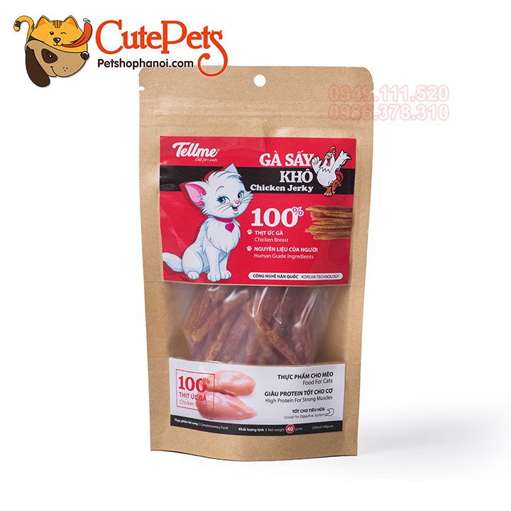 Đồ ăn vặt cho mèo Gà sấy khô Tellme 40g 100% thịt ức gà tươi - Cutepets