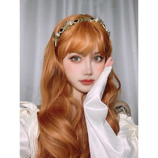 Bộ Tóc Giả Nữ Xoăn Dài Có Mái Màu Cam Đậm