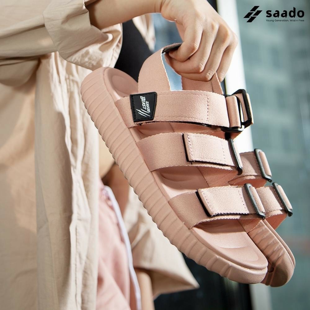 Giày Sandal Saado nữ Pinky Wolf BE02 (Hồng nhạt) - Dép quai hậu 3 quai chéo, đế cao, đi học, đi chơi