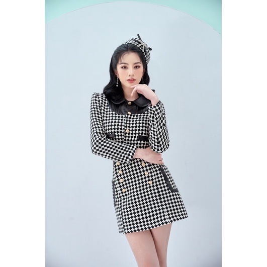 Set dạ tweed phối da - Celina Set