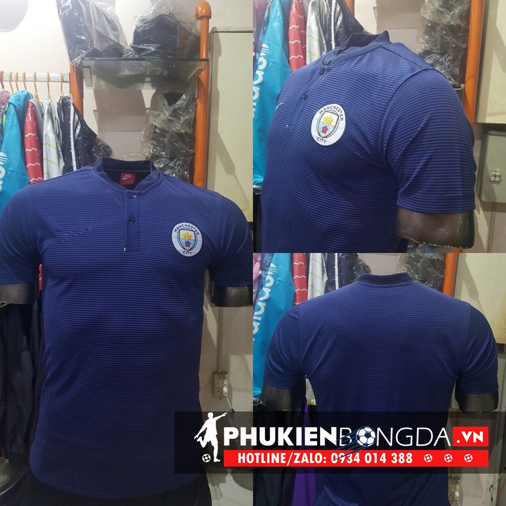 Áo thun polo MAN CITY 2018 xanh đen cổ trụ, Áo polo MAN CITY xanh đen cổ trụ