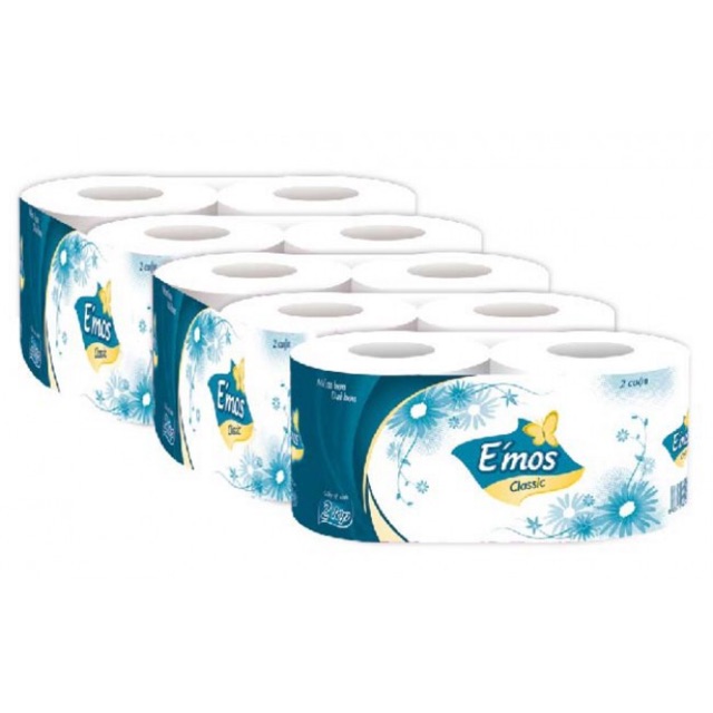 Lốc 10 cuộn giấy vệ sinh E'mos xanh