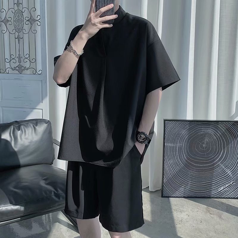 ♞AFF LIGA♞ Áo Sơ Mi Tay Ngắn Màu Trơn Mềm Mại Phong Cách Hàn Quốc Thời Trang Cho Nam