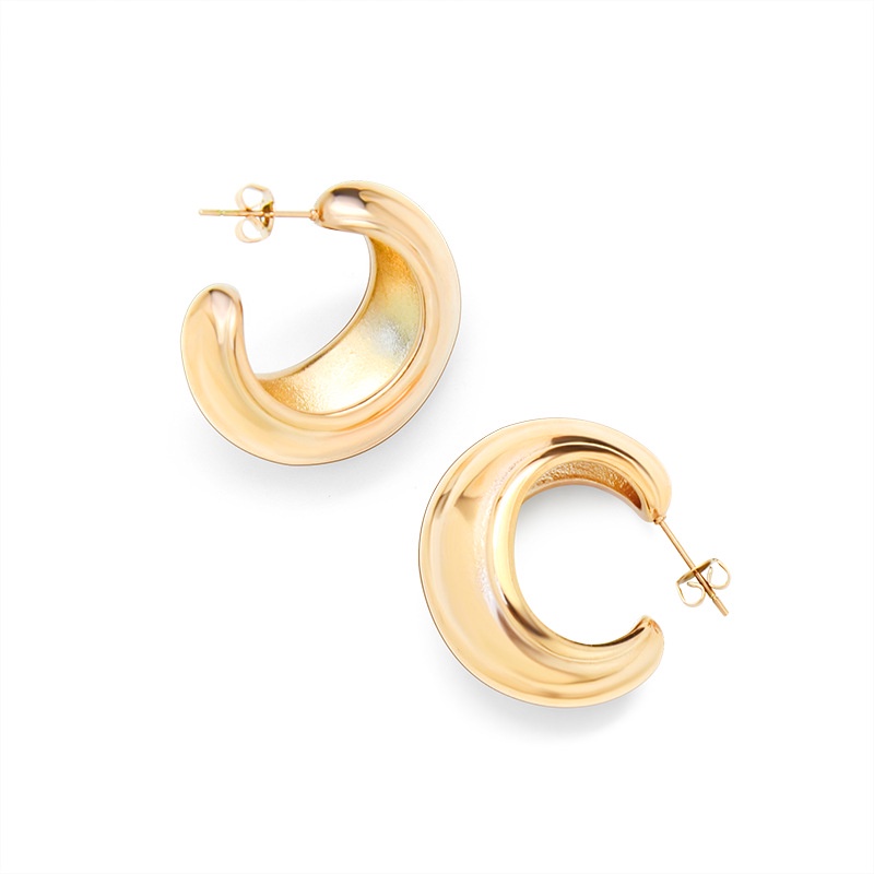 Bông tai chữ C bằng thép titan mạ vàng 18K thiết kế tối giản F229