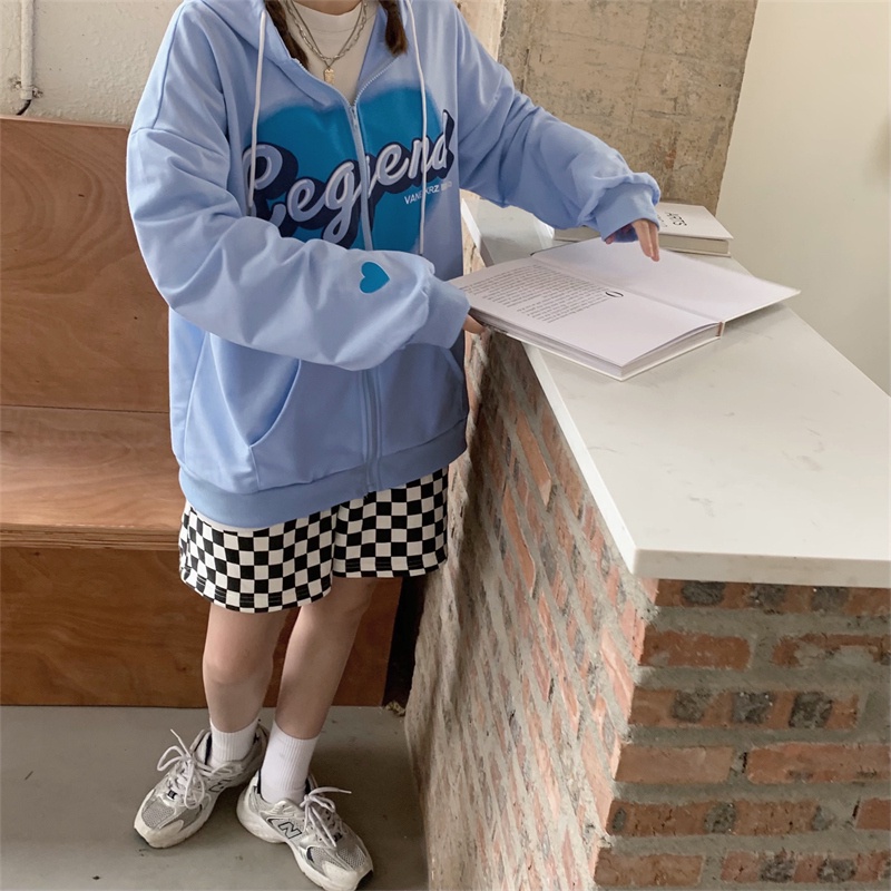 【ZHELIHANGFEI】Áo Hoodie Tay Dài Form Rộng Họa Tiết In Theo Phong Cách Preppy Dễ Phối Đồ