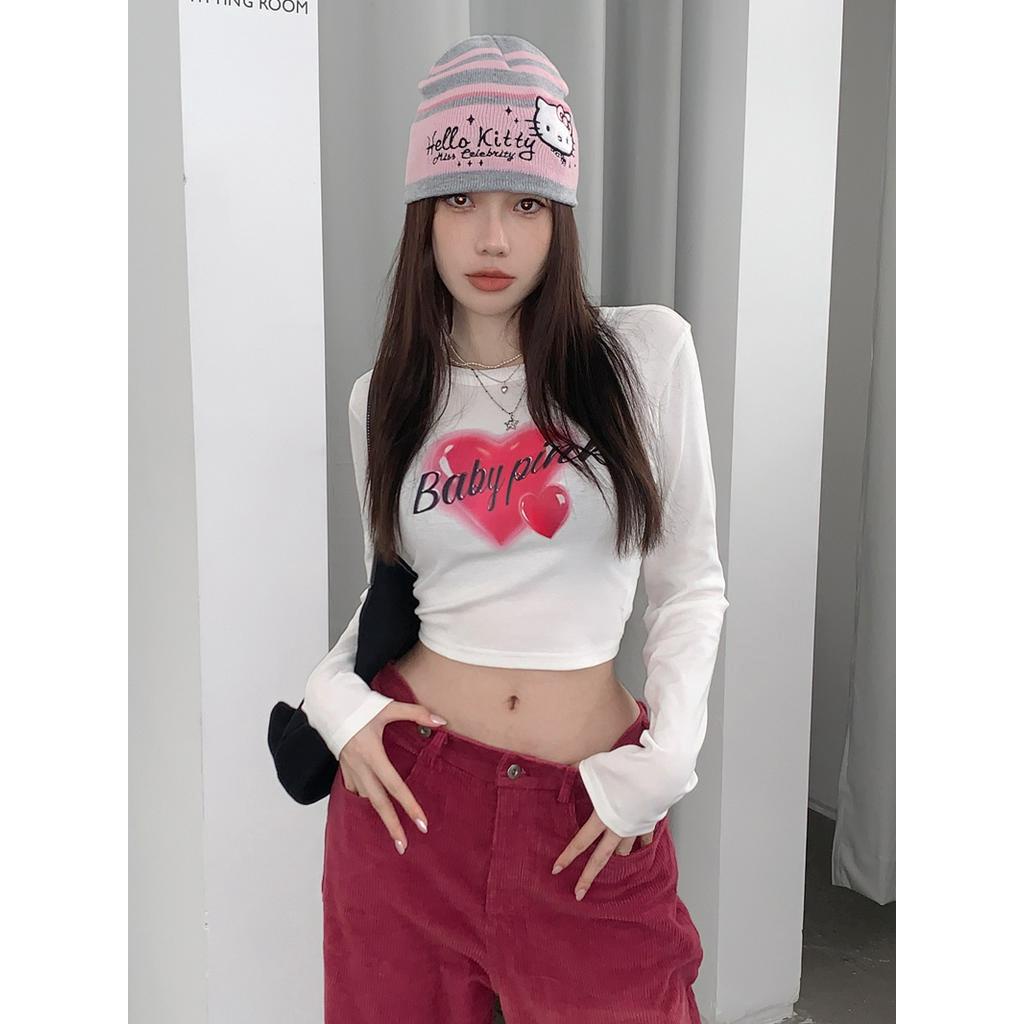 Áo Thun Lửng Tay Dài In Hình Trái Tim 60724