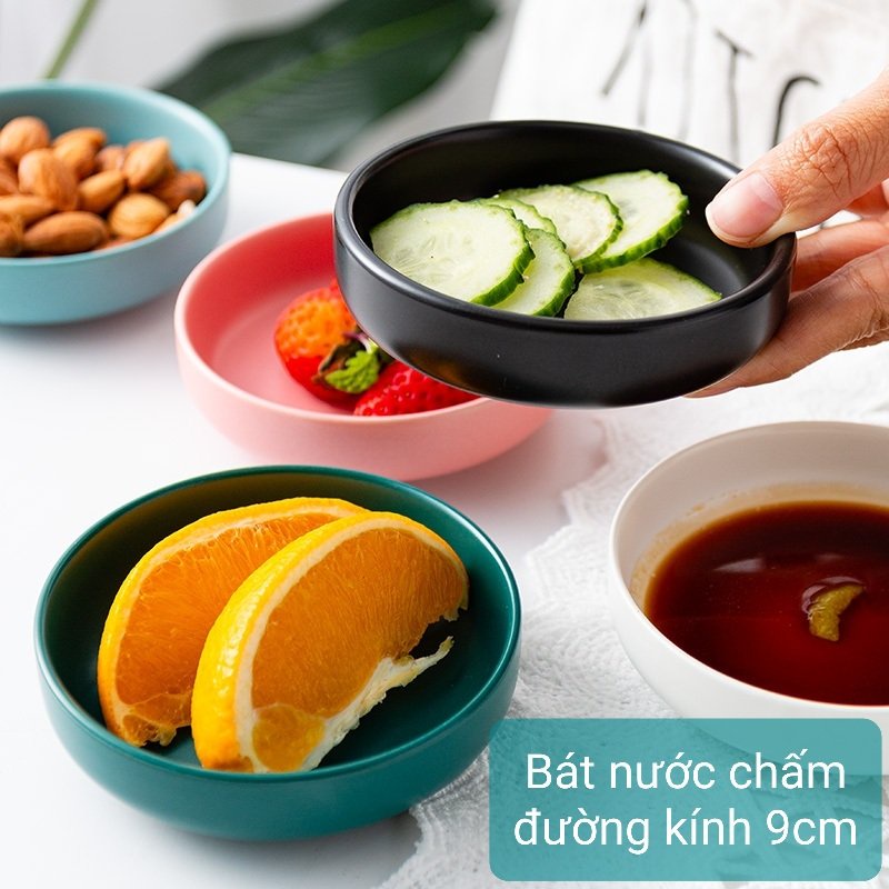 Đĩa gốm cafe, bánh ngọt hoa quả và bát đựng nước chấm men lì thủ công, dĩa ăn trang trí chụp ảnh decor phong cách Bắc Âu