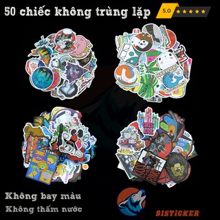 Miếng dán Sticker PVC 50 hình chống thấm nước, bền màu dưới ánh nắng trang trí vali,laptop,mũ bảo hiểm