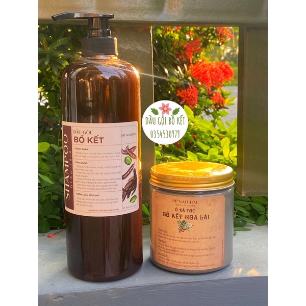 (Có vòi) PP-NATURAL Dầu Gội Bồ Kết 1L và Ủ Tóc Bồ Kết Hoa Lài