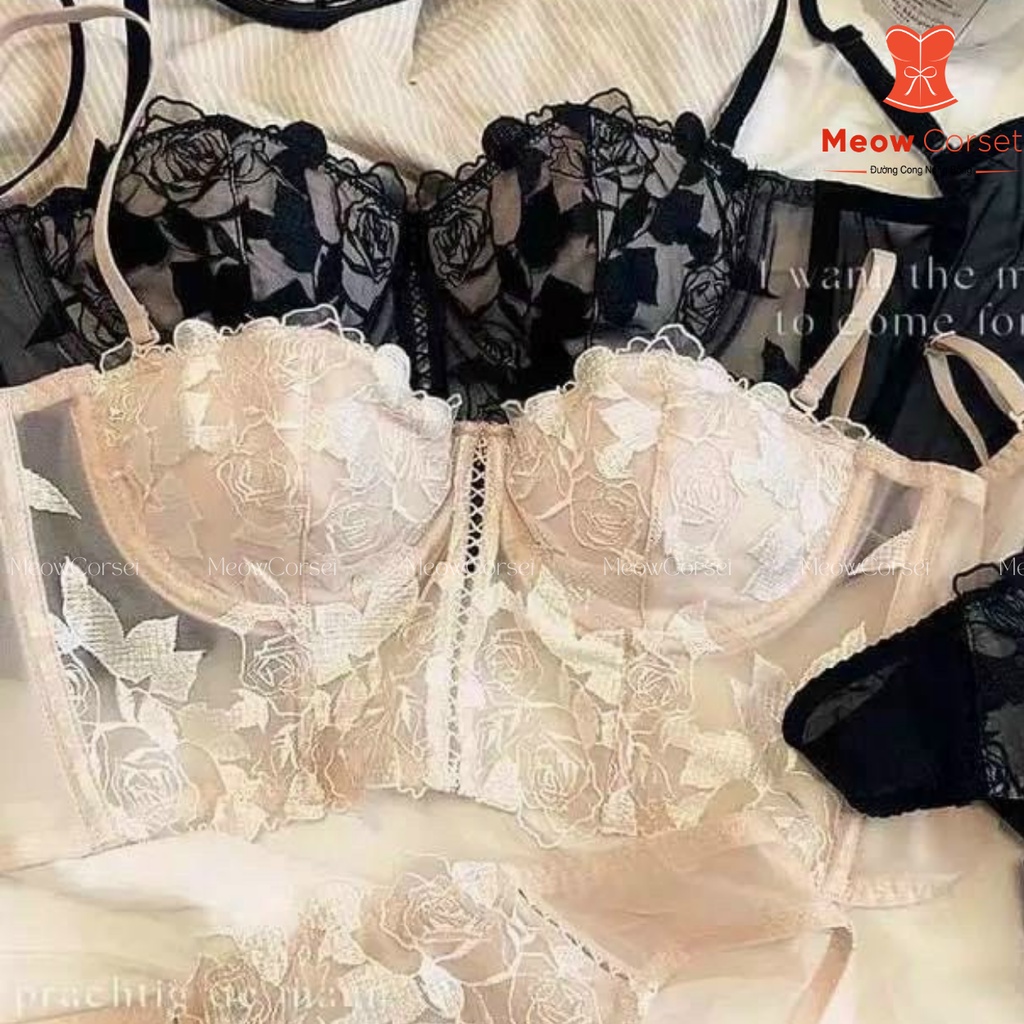 Áo bra corset ren hoa có gọng định hình ngực sexy 847 [MEOW Corset]