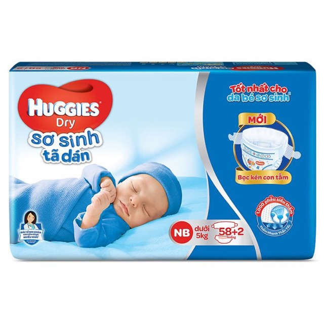 Tã dán sơ sinh Huggies NB58+2/ NB74 miếng