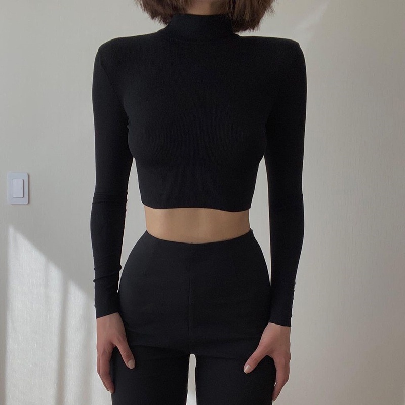 Áo thun DUNEA tay dài cổ cao thời trang đơn giản cho nữ