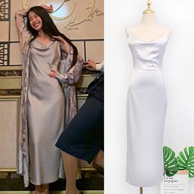Khách sạn Del Luna IU Lee Ji Eun Han So Hee Nữ Gợi Cảm Satin Backless Sling Đầm Maxi Cao Cấp Đầm Dạ 