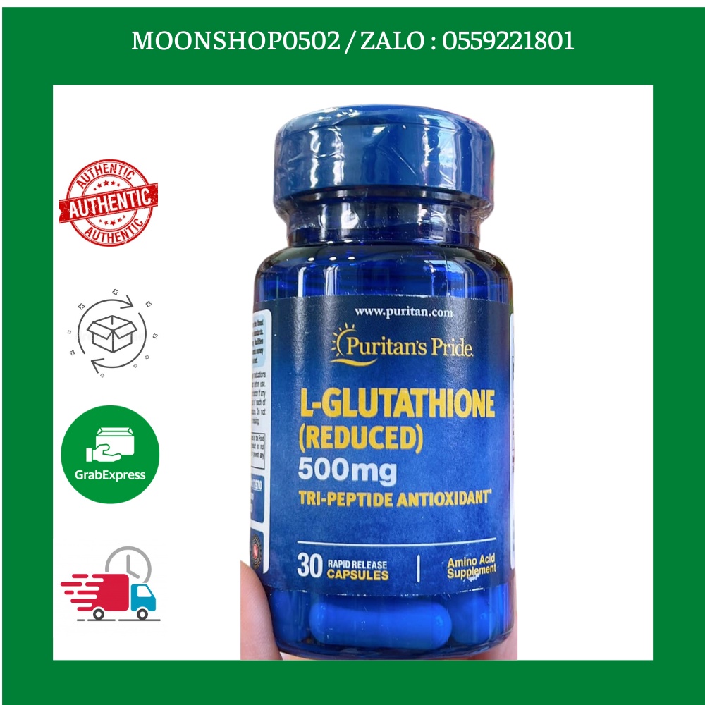 Viên uống trắng da ,Tăng Cường Miễn Dịch, giải độc , giảm nám , Reduced , Puritan’s Pride L-Glutathione 500mg 30 Viên