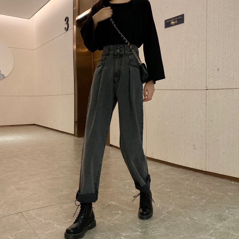 Quần Jeans Nữ Lưng Cao Dáng Rộng Phong Cách Hàn Quốc