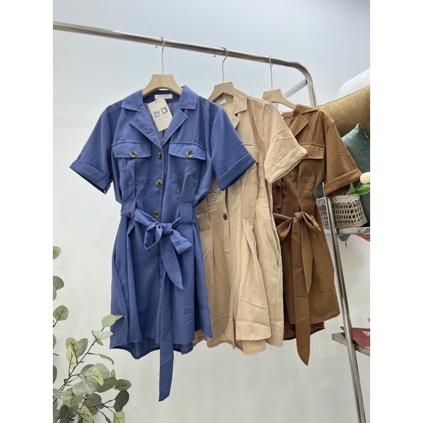 Jumpsuit cổ vest túi ngực quần sooc chun eo - Jum nữ chất kaki mềm