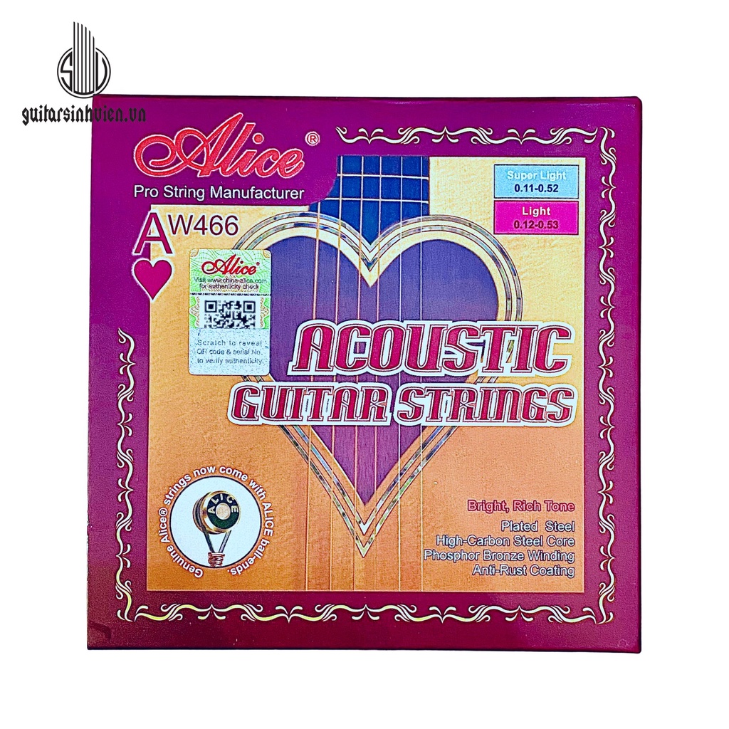 Dây Đàn Alice AW466  - Dây Đàn Trái Tim - Dây Đàn Guitar Acoustic Chính Hãng 466 - Bộ 6 Dây Đàn