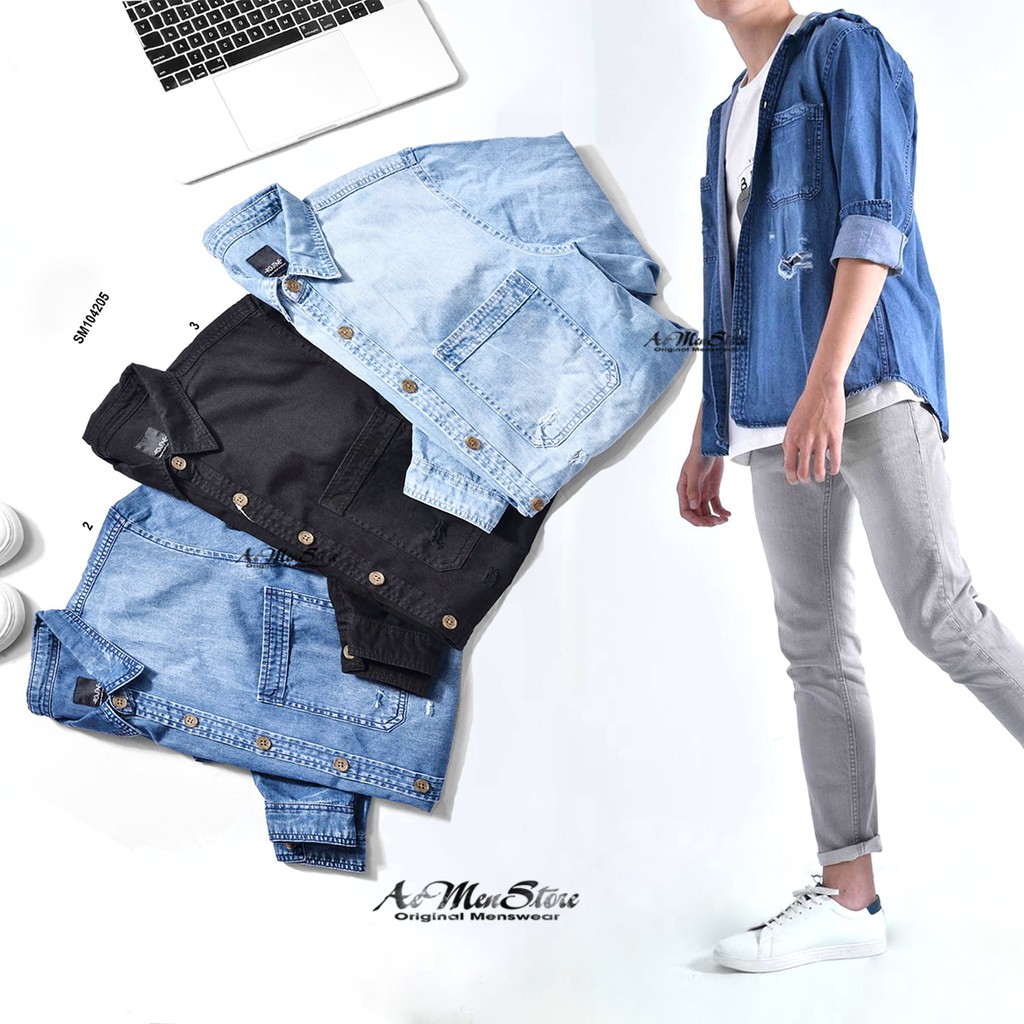 [Mã FASHIONMALLT4 giảm 15% tối đa 30K đơn 150k] Áo sơ mi nam Denim wash xanh nhạt Routine | BigBuy360 - bigbuy360.vn