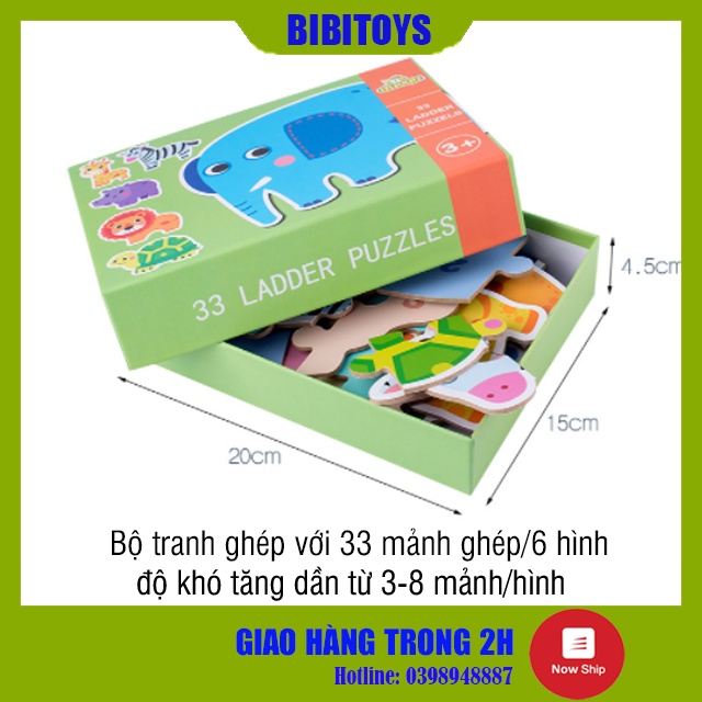 [GIÁ KM SP MỚI] Bộ ghép hình gỗ cao cấp 3-8 mảnh hộp giấy giúp bé từ 2 tuổi phát triển tư duy, sáng tạo Montessori