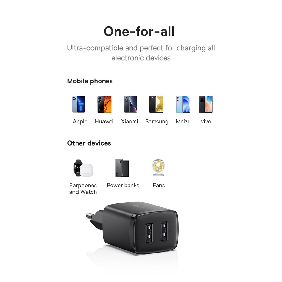 Củ sạc 5V-2A 10W Baseus 2 cổng sạc usb sạc nhanh Xs Xr Xsmax 8plus 7plus 6plus