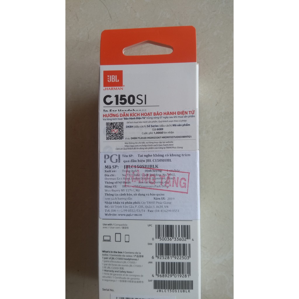 Tai nghe nhét tai JBL C150Si - Hàng chính hãng, nguyên seal PGI