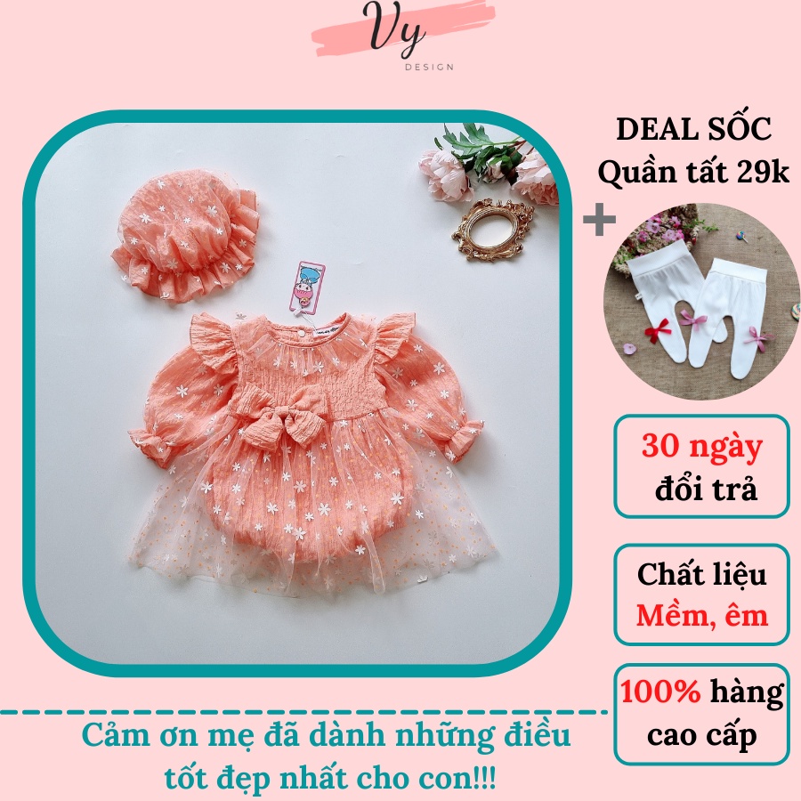 Body Váy Bé Gái VY DESIGN. Váy Body Bé Gái Hoa Sao Hồng Kèm Mũ Làm Quà Đầy Tháng Cho Bé Sơ Sinh 0 12 Tháng. Đầm Sơ Sinh