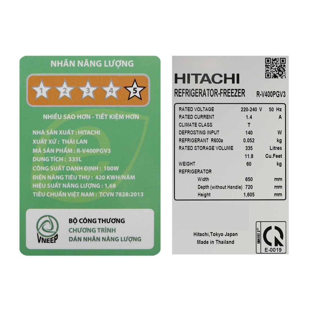 Tủ lạnh Hitachi Inverter 335 lít R-V400PGV3 SLS (Hàng trưng bày)