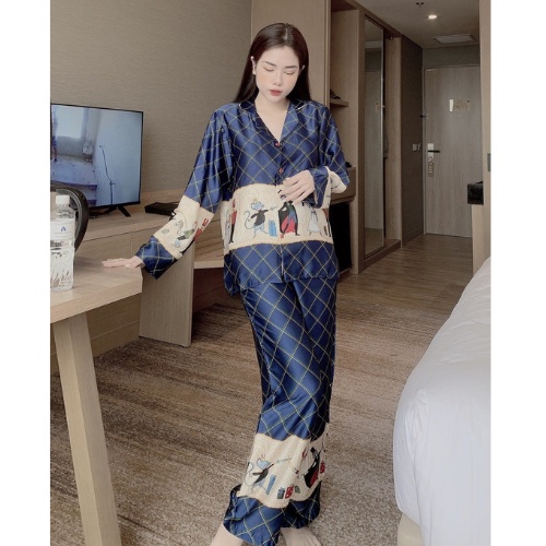 Pijama lụa, đồ bộ nữ, bộ mặc nhà chất liệu lụa mango cao cấp họa tiết thiết kế in hình chú lính dễ thương