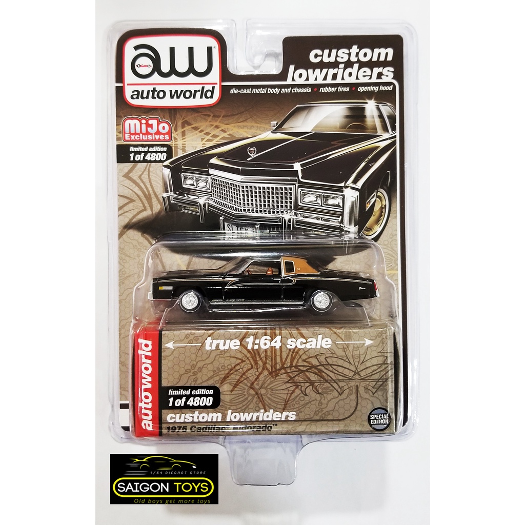 LowRider Cadillac 1975 Eldorado Black  - Xe mô hình cao cấp tỷ lệ 1:64 chính hãng Auto World