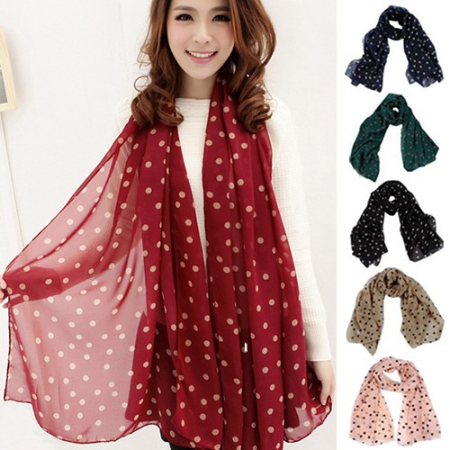 Khăn Choàng Dài Họa Tiết Chấm Bi Thời Trang Cho Nữ