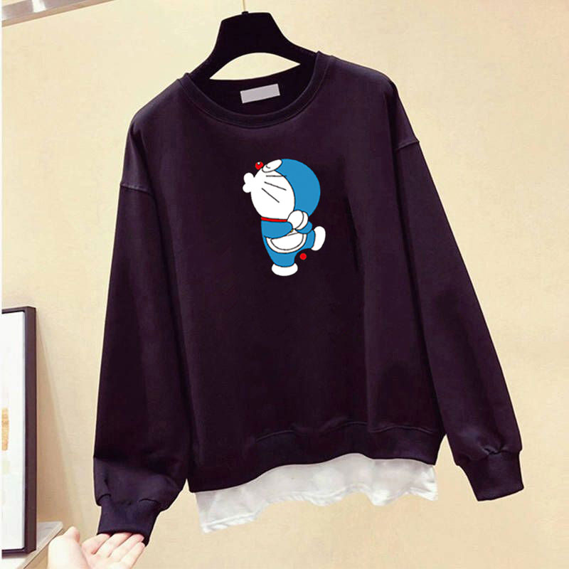 Áo Sweater Cotton Tay Dài Cổ Tròn In Họa Tiết Hoạt Hình Doremon 4 Màu Tùy Chọn Phong Cách Hàn Quốc Thời Trang Cho Nữ