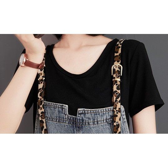 [ORDER - Có ảnh thật) Quần yếm jean nữ phối dây họa tiết da báo cá tính (size S-XXL fit đến 75kg) - Có ảnh thật | BigBuy360 - bigbuy360.vn
