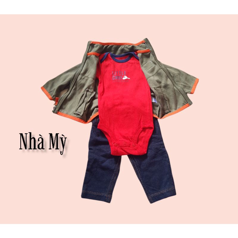 (5-7kg) Sale sale set 3 chi tiết gồm 1 áo khoác , 1 chip , 1 quần cho bé trai sơ sinh hãng Carter