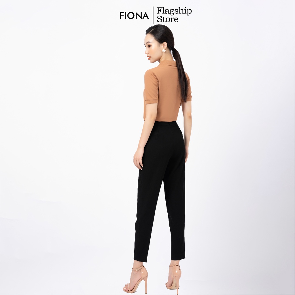 Quần Công Sở Baggy Nữ Lưng Cao FIONA, Quần Nữ Tôn Dáng, Thanh Lịch Trẻ Trung kẹp dây trang trí mặt trước F351324