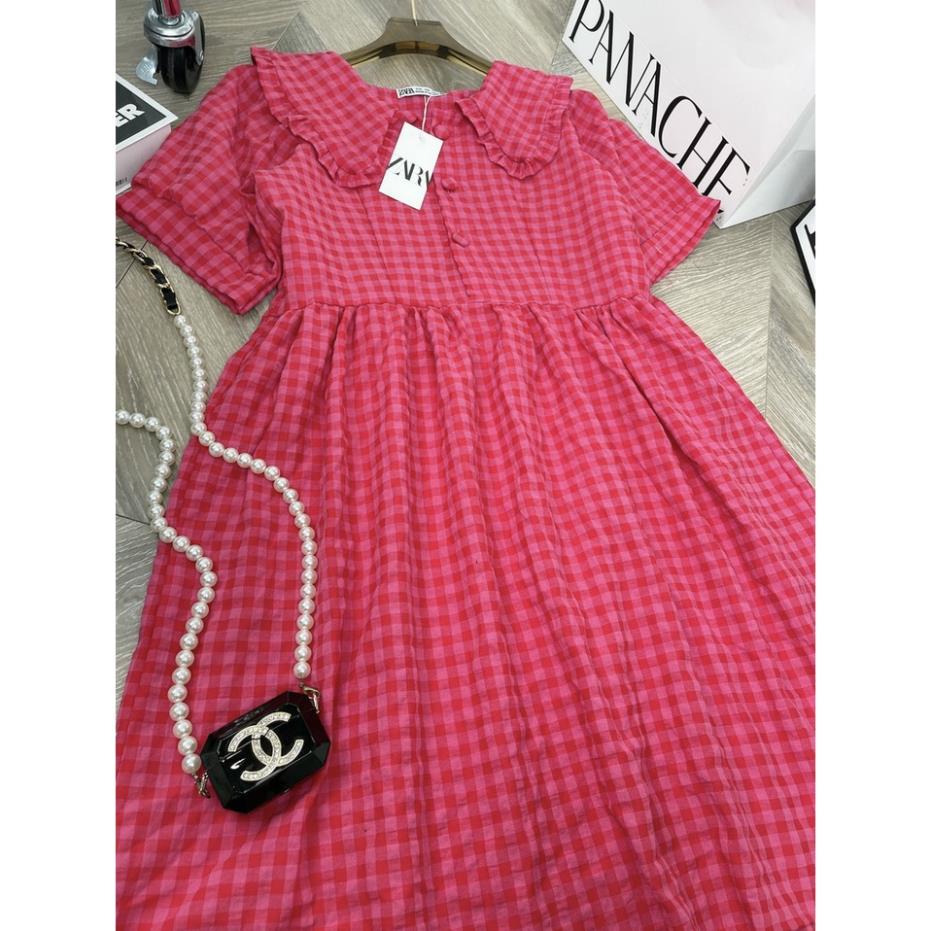 [ 𝐅𝐑𝐄𝐄 𝐒𝐇𝐈𝐏 ]   VÁY XỐP KẺ BÈO CÚC BỌC ĐEN DÁNG XÒE