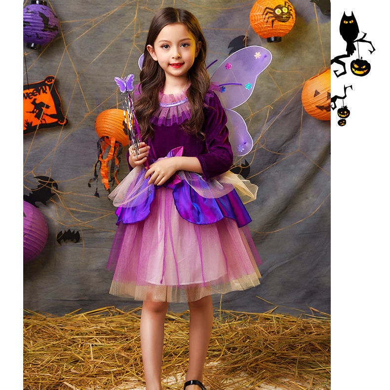 Spot Halloween quần áo trẻ em cô gái dài tay váy trắng tuyết cô bé phù thủy váy phù thủy 90-160 thước