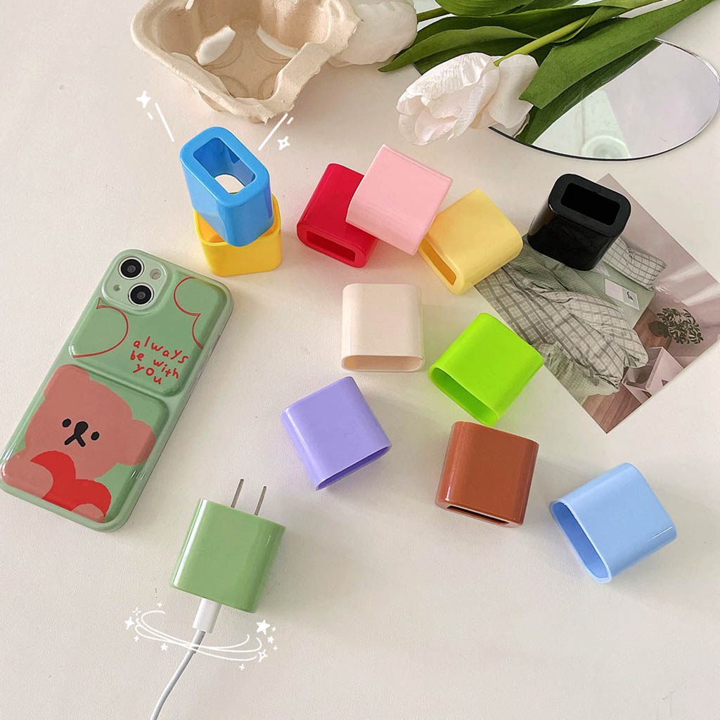 1 Ốp Điện Thoại TPU Mềm Màu Trơn Bảo Vệ Đầu Sạc 12 Kiểu Cho iPhone 18 / 20w