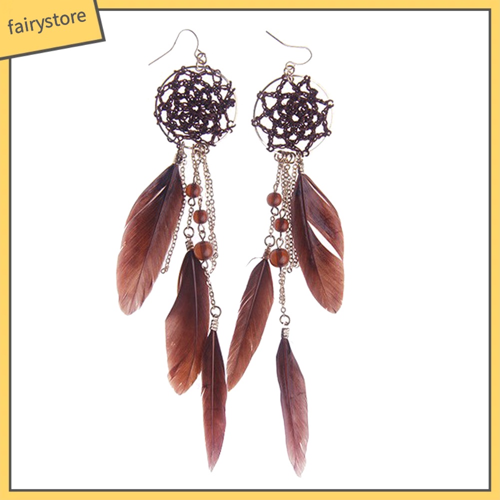 Bông tai hình lưới giấc mơ đính hạt phối tua thời trang nữ