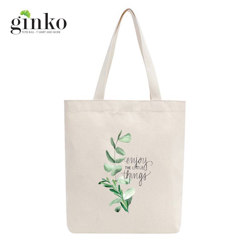 Túi vải tote GINKO kiểu basic dây kéo in hình Enjoy The Little Things G136
